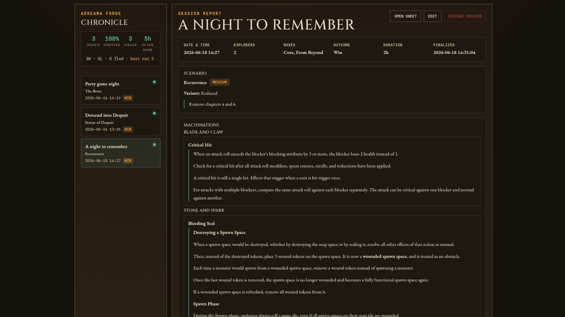 The Adreama Forge player logbook (placeholder; UI screenshot to be supplied at 1920 × 1080 px)